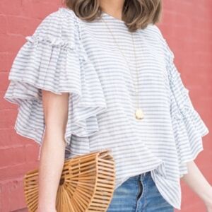 Who What Wear Striped Layered Ruffle Sleeve Top Women's Size XL EUC